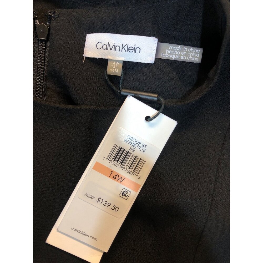 NWT Calvin Klein Sleeveless Black Sheath Dress w/Faux Suede Waist & Buckle 14W - Picture 10 of 11